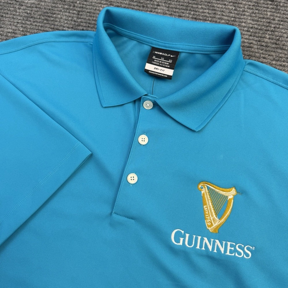 Guinness Beer Nike Dri Fit Polo Shirt Men's Size XL Blue Short Sleeve Logo NWT